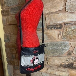 Betty Boop Black, Silver & Red Crossbody Bag with Embroidered Character